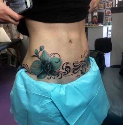 Blue Tummy Tuck Tattoo