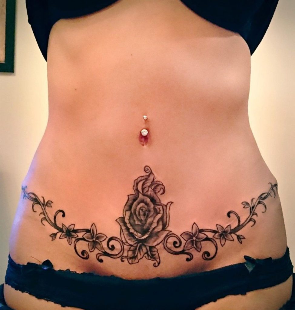 Single Rose Tummy Tuck Tattoo