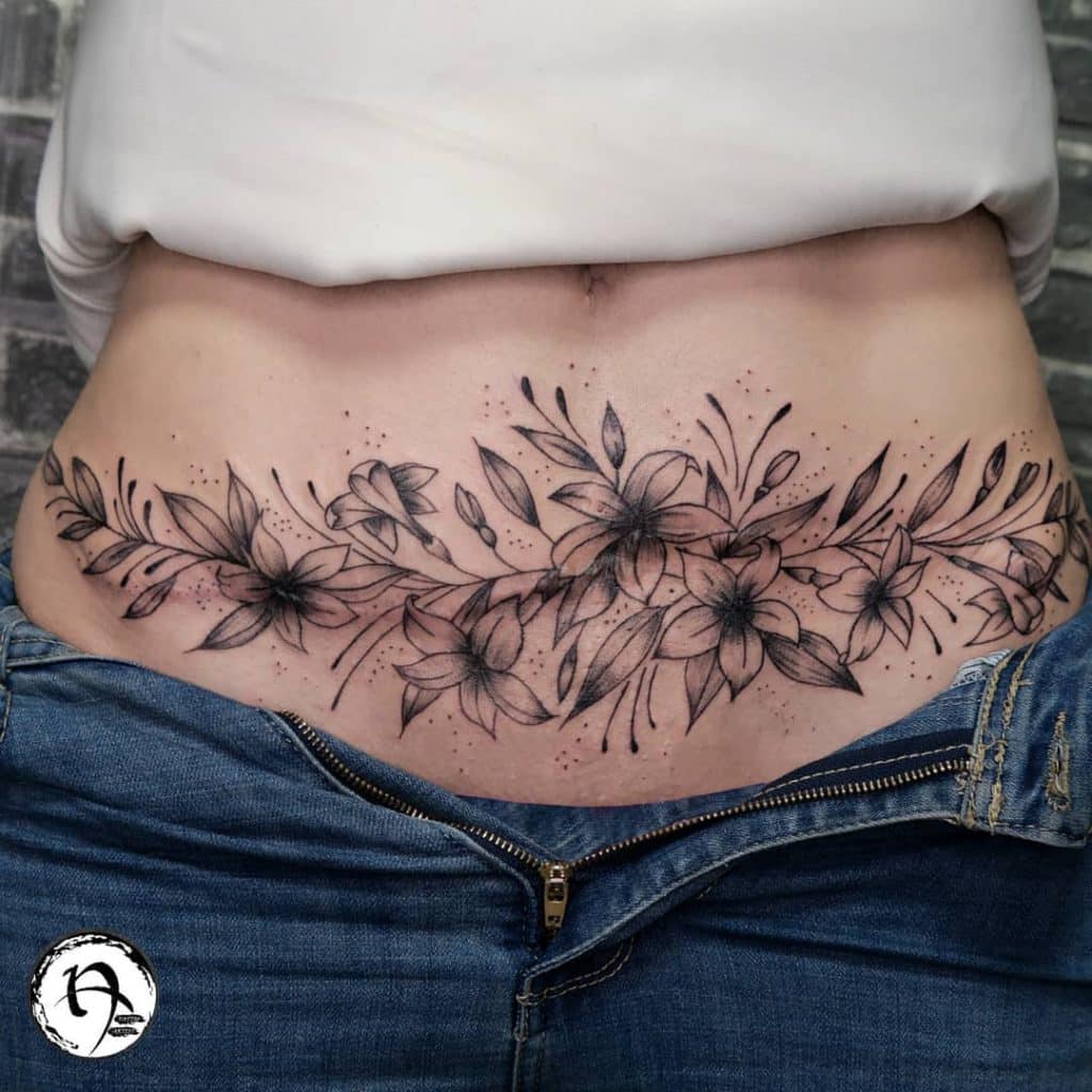 Small Flower Tummy Tuck Tattoo