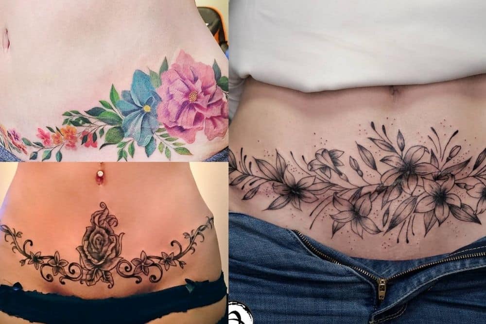 Tattoos designs to cover tummy tuck scar
