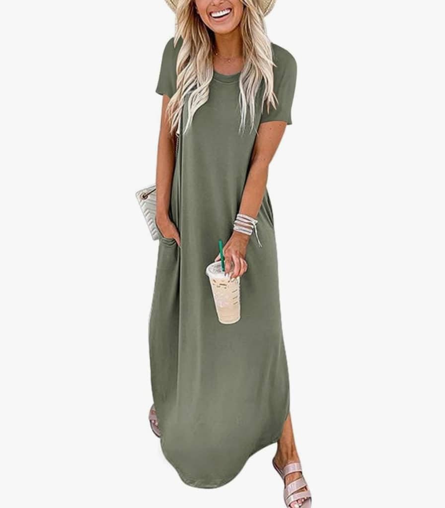 ANRABESS Womens Casual Loose Short Sleeve Long Dress Split Maxi Summer Beach Dress with Pockets