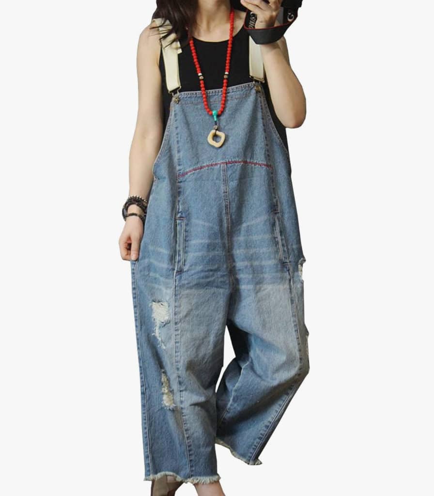 YESNO P60 Women Jeans Cropped Pants Overalls Jumpsuits Hand Painted Poled Distressed Casual Loose Fit